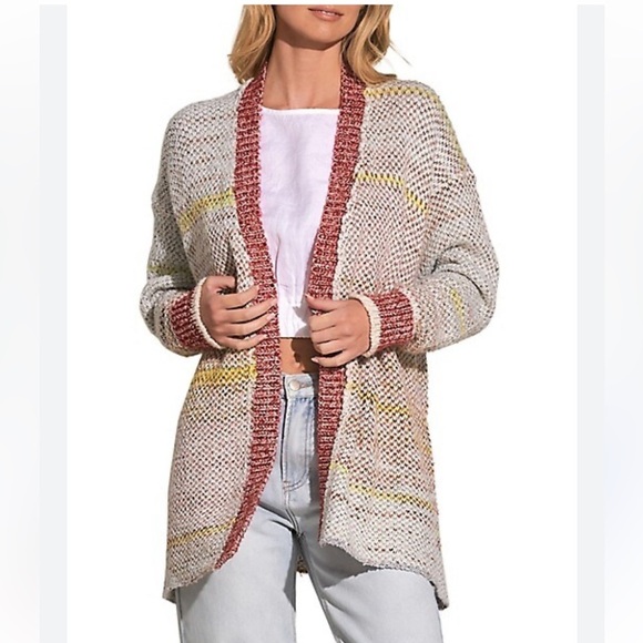 Elan Multicoloured Open Front Cardigan Soft Side Slits One Size NWT - Picture 2 of 12